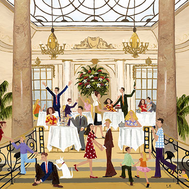 Afternoon Tea at the Ritz – Taking Afternoon Tea at the Ritz Hotel in London is an elegant and luxurious activity and a trip to the spectacular Palm Court, as seen in this card, has been a must for tourists for decades.
